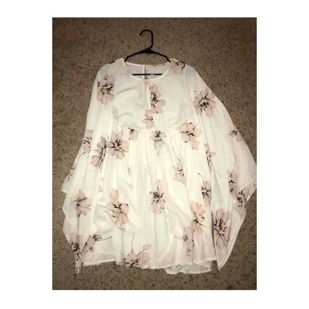 White Floral Knee Length Dress